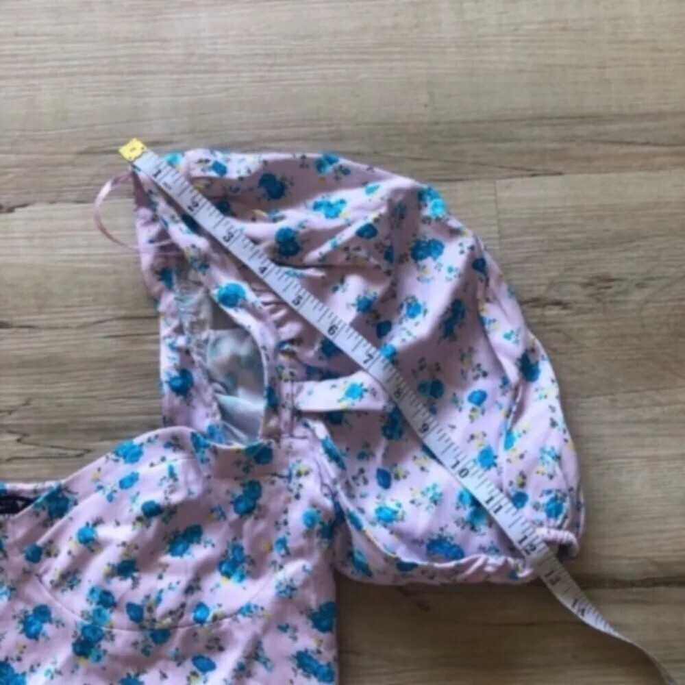 Zara White and Blue Puff Sleeve Crop Top - Picture 10 of 11